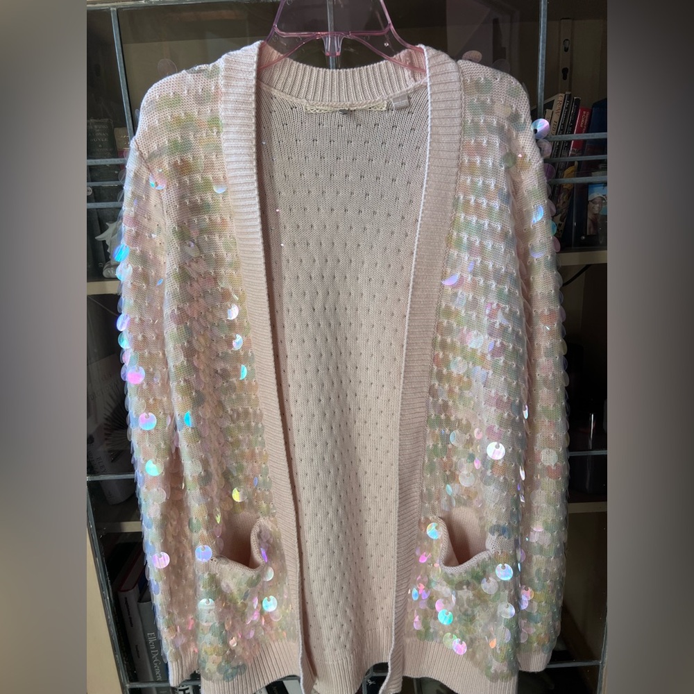 ✨ $398 Knitted & Knotted Anthropologie Paillette Wool Blend Cardigan Sweater - Picture 4 of 11